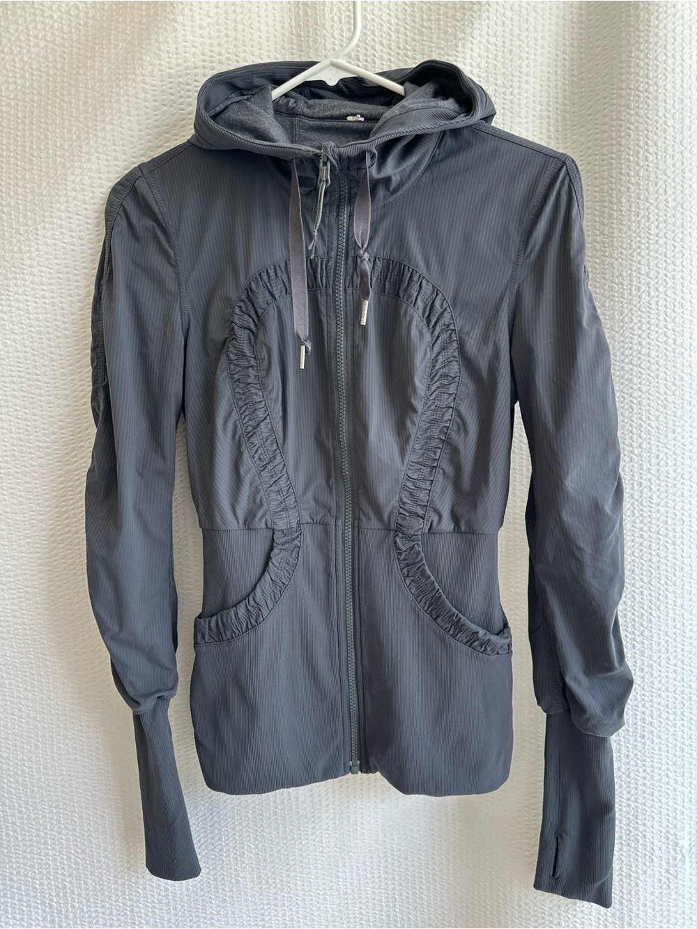 LULULEMON Dance Studio Jacket III Gray Reversible Lined Hooded Ruched Size 6
